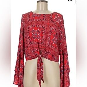Altar'd State Red Floral Tie-Front Blouse